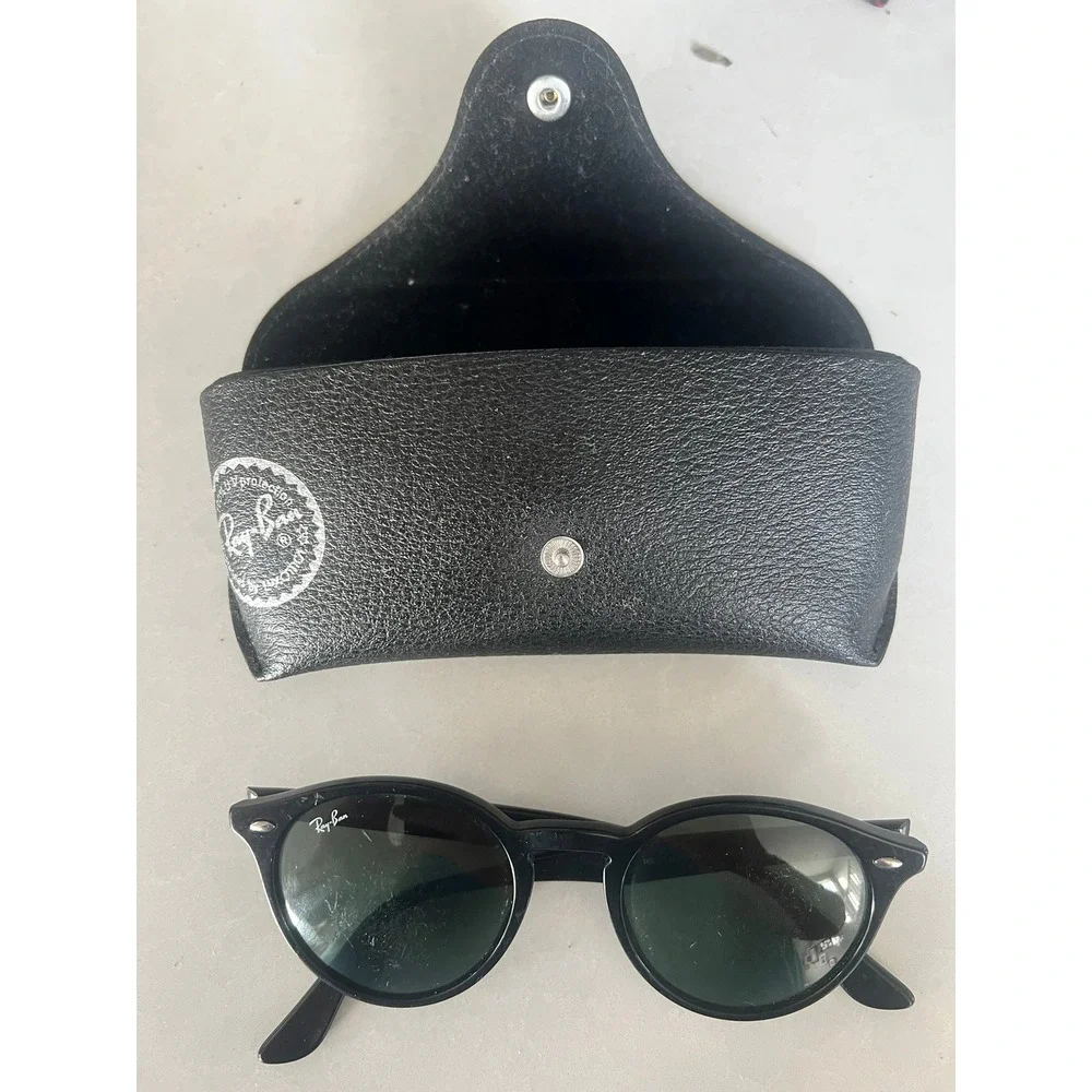 Ray-Ban RB2180 Round Sunglasses Black Green G-15 Lenses with Case Mens Womens